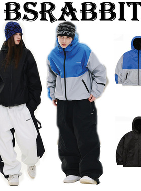 2526BSRABBIT韩国滑雪服男女款单板双板防水连帽开衫套装蓝色