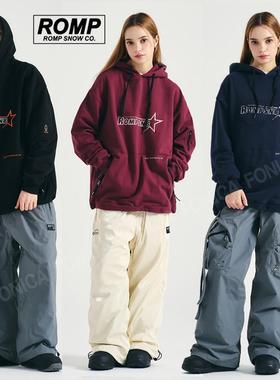 24ROMP长款滑雪卫衣打底衫连帽男女款单板双板灰色保暖黑色