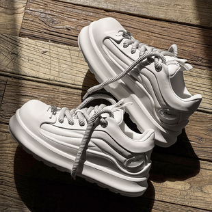 情侣休闲增高小白鞋 女小众高级感复古厚底板鞋 大头面包鞋 潮牌美式