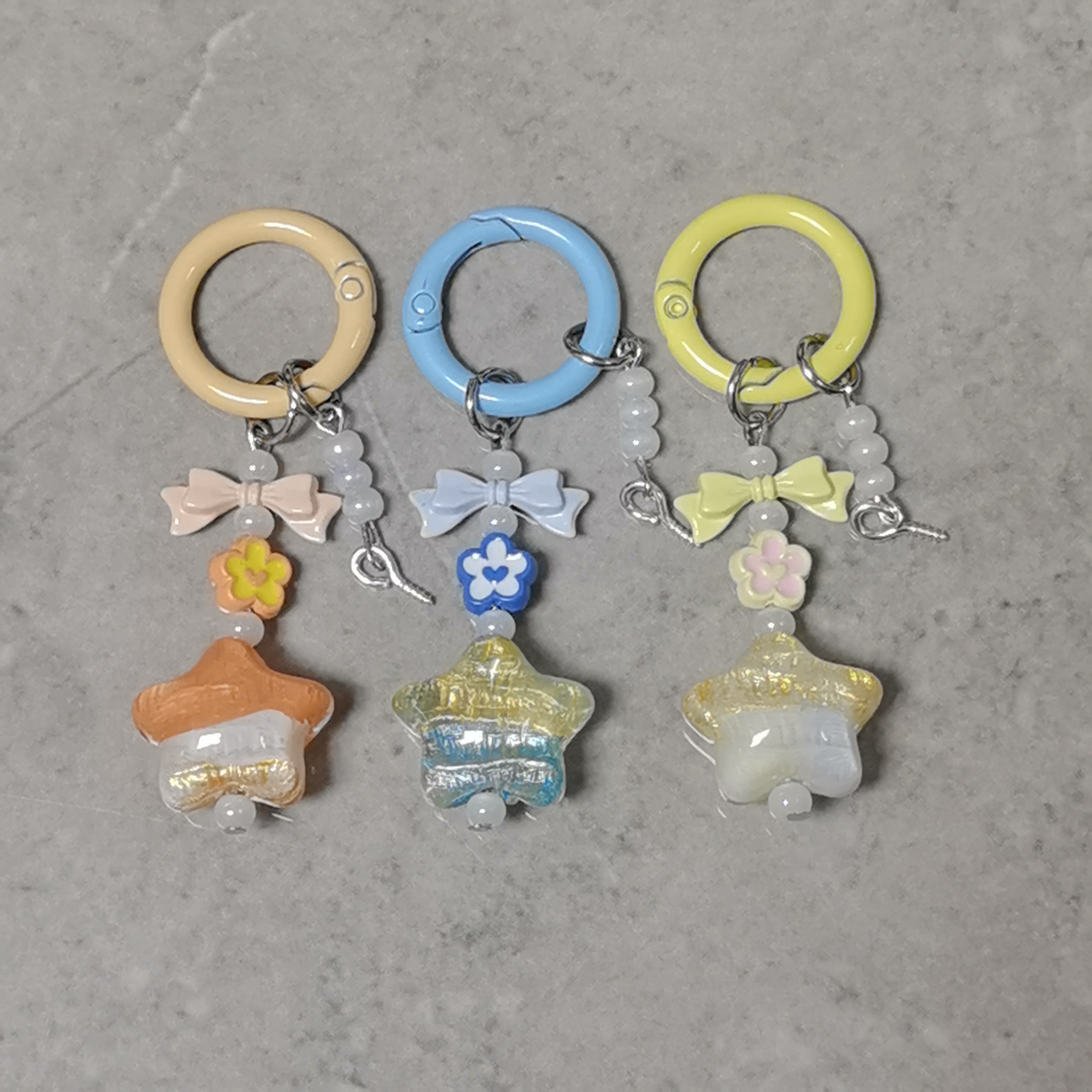 新款油画蝴蝶结DIY手工配件油画星星带羊角钉提溜包挂钥匙扣挂件