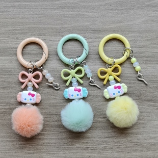 新款KT猫糖果毛球配饰手机链串珠diy手工链盲盒挂链挂件钥匙扣