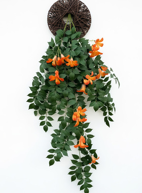 仿真绿植藤蔓壁挂饰橙色花朵装饰摆件凌霄花婚庆植物墙面装饰绿值