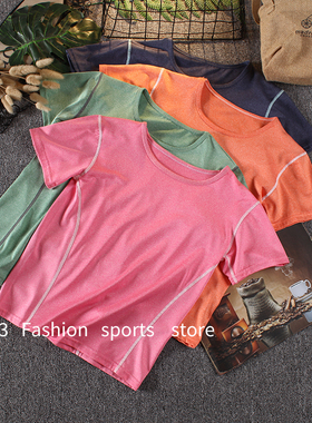 跑步运动短袖女夏季速干弹力簿健身服宽松透气瑜伽训练t恤衫大码