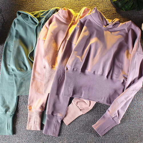 长袖速干连帽加厚瑜伽卫衣短款女