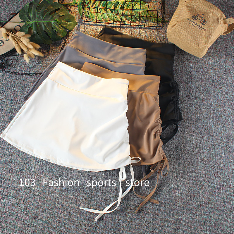 抽皱运动短裙女夏宽松透气户外健身裤有内衬防走光假两件速干短裤