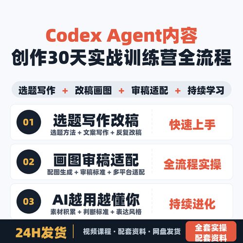 Codex Agent内容创作30天实战训练营 选题写作改稿画图审稿全流程
