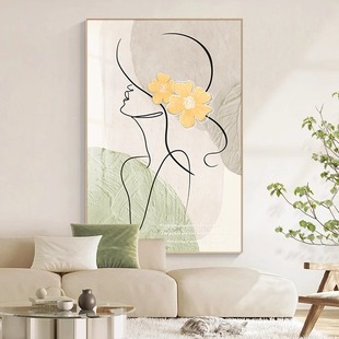 饰画现代简约高级单幅沙发背景墙挂画抽象人物画 法式 奶油风客厅装
