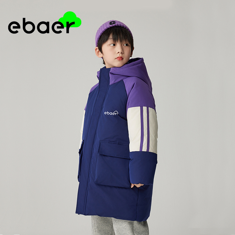 一贝皇城童装男童棉衣中长款棉服拼接运动棉衣2025冬装儿童羽绒棉