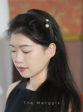 Manggis Cora法式复古少女不对称甜美珍珠发箍精致质感公主细头箍