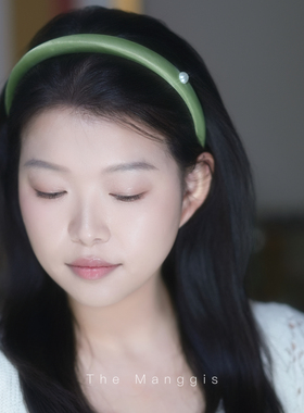 Manggis Satin光泽缎面珍珠发箍高颅顶纯色牛油果头箍