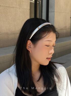 Manggis小圆片 法式极简银色细发箍皮质简约亮面金属少女百搭头箍
