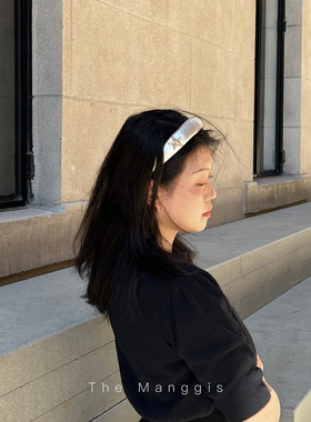 Manggis Starry韩版银色星星五角星发箍少女高颅顶压发皮质感头箍