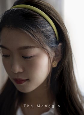 Manggis Vintage刘亦菲定制手工法式复古缎面发卡牛油果绿色发箍