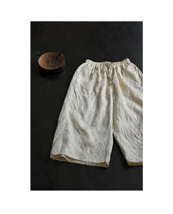 2025春夏壹旧文艺休闲裤子 润牙色柞蚕丝轻薄松紧腰女九分阔腿裤