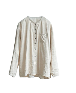 文艺休闲设计感小众上衣外套 素米色亚麻纱古董感复古做旧衬衫