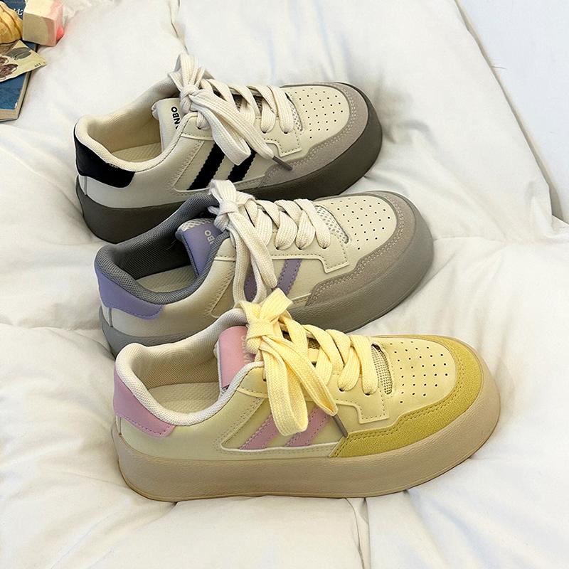 春季甜酷淡黄色韩系运动板鞋透气
