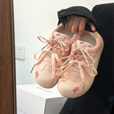 小众薄底赛车鞋子女2025春季新软底粉色丑萌kitty平底休闲德训鞋