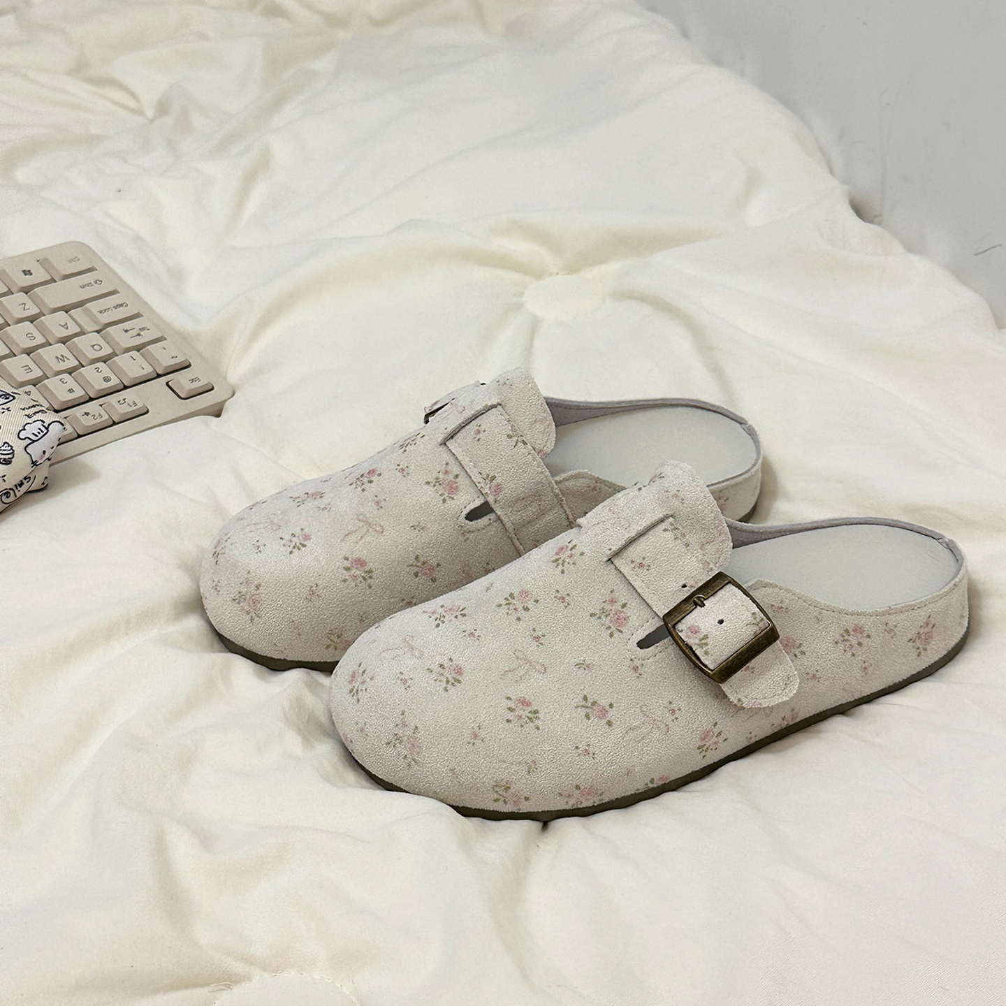 成宇阳 包头勃肯鞋女碎花夏季百搭ins休闲懒人一脚蹬外穿半拖鞋子