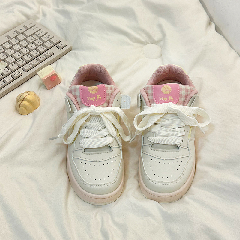 超火复古格纹小众板鞋女夏季新款百搭韩休闲舒适透气运动小白鞋子