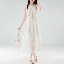 雪纺连衣裙子女士装2025年夏季新款小个子收腰a字气质无袖中长裙