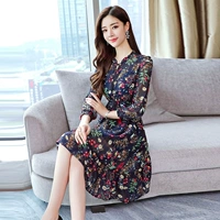 2019 phụ nữ mới mùa xuân và mùa hè đầm voan nữ dài tay Hàn Quốc khí chất váy hoa nữ mùa hè - Váy eo cao mẫu váy khoét eo	