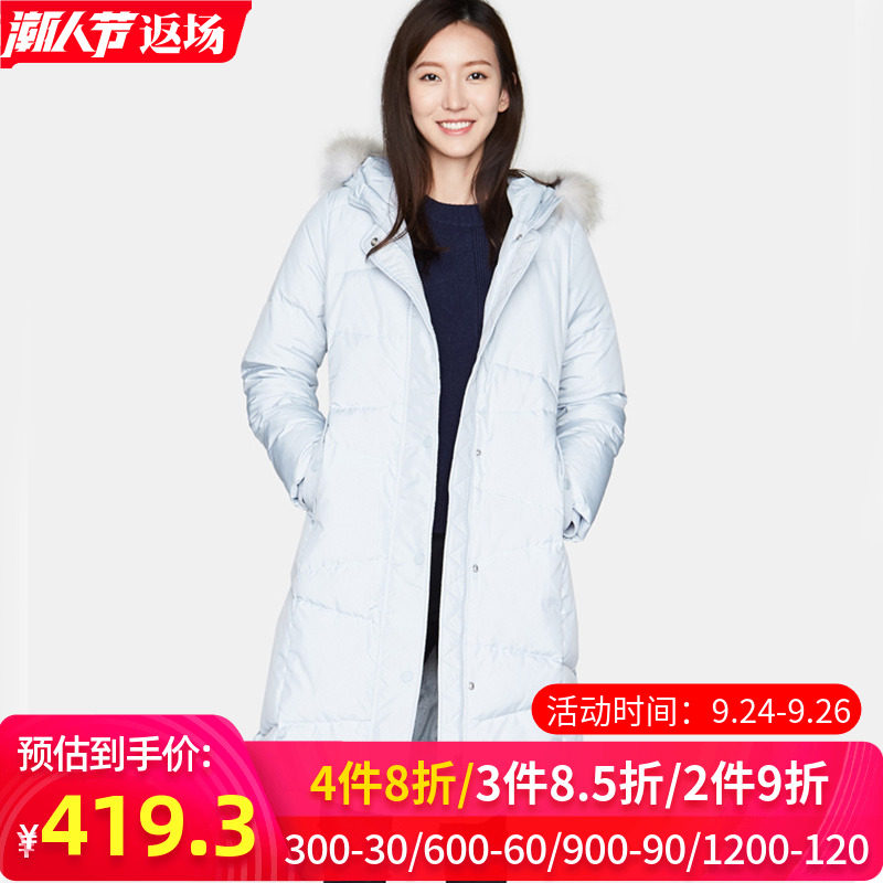 艾格官方旗舰店冬季新品女装显瘦直筒中长连帽羽绒服Y468