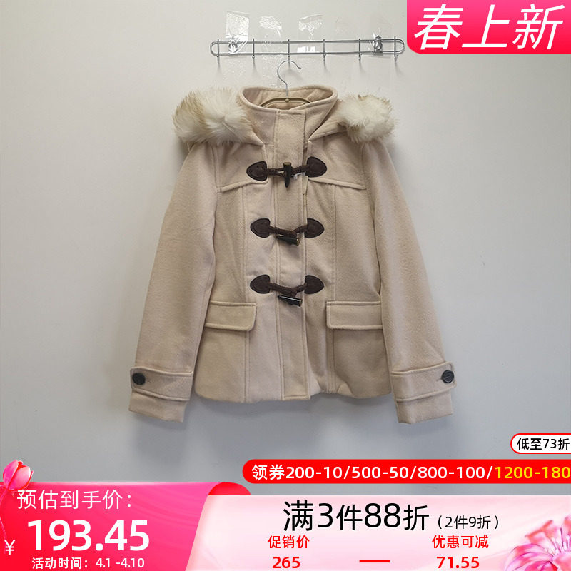 艾格2022秋冬新款女士外套宽松连帽毛呢呢子舒适潮流时尚保暖E200