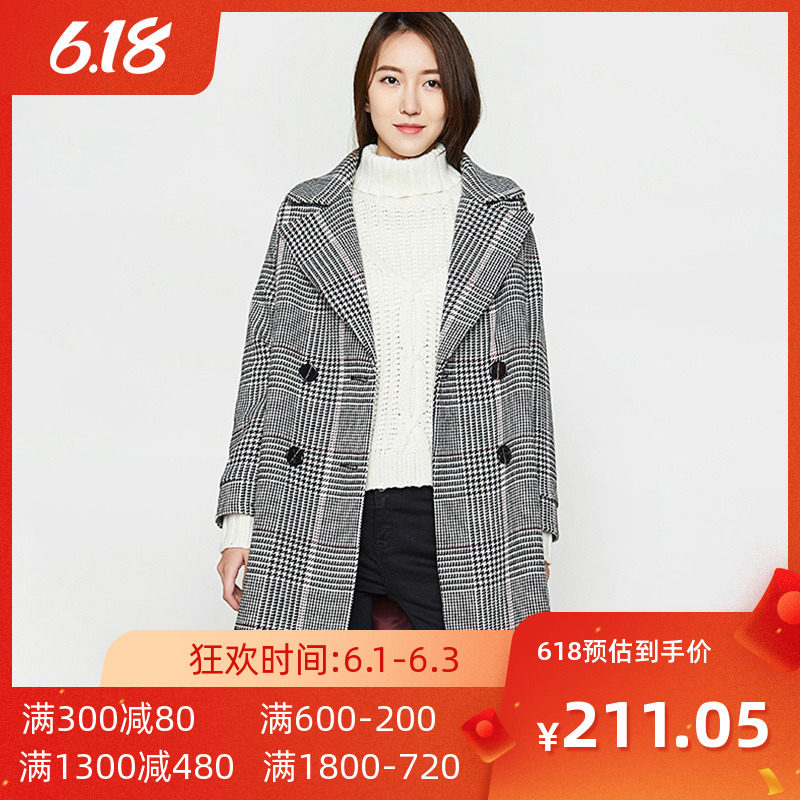 艾格官方旗舰店春秋季女装新品时尚百搭格子中长款风衣外套 Y71