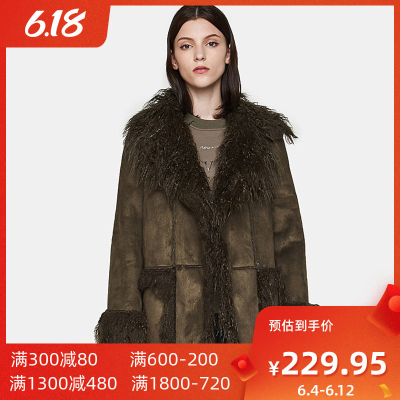 艾格  冬季女装时尚个性百搭舒适休闲保暖中长款大衣外套Y585