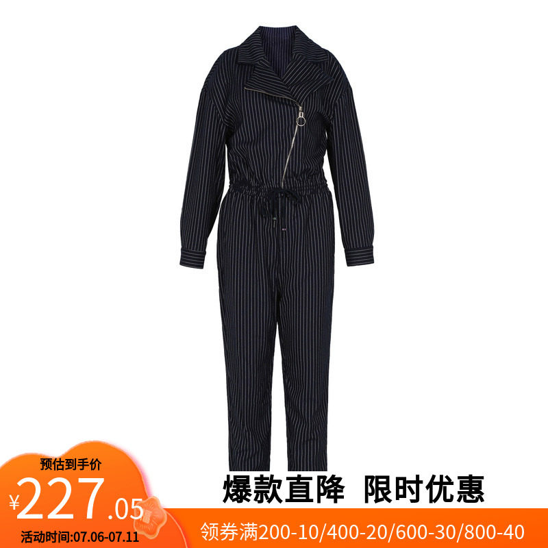 【艾格】2022秋季新款女装时尚条纹设计宽松成熟优雅气质连体裤