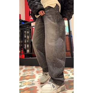 潮牌港风腰果花刺绣春季牛仔裤男宽松复古水洗直筒文艺显瘦长裤