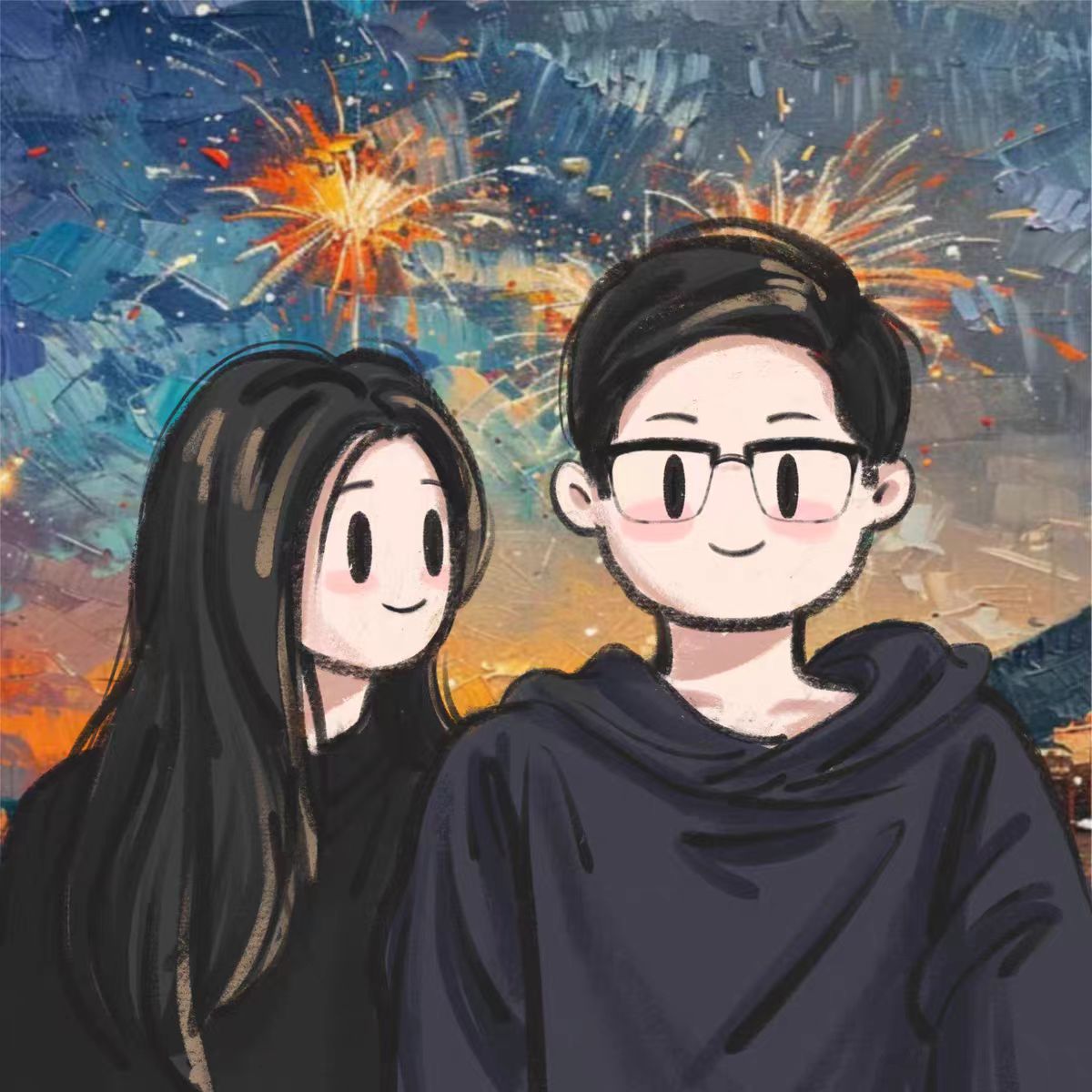 newmasus手绘情侣头像定制油画代画照片转动漫画形象设计卡通人物