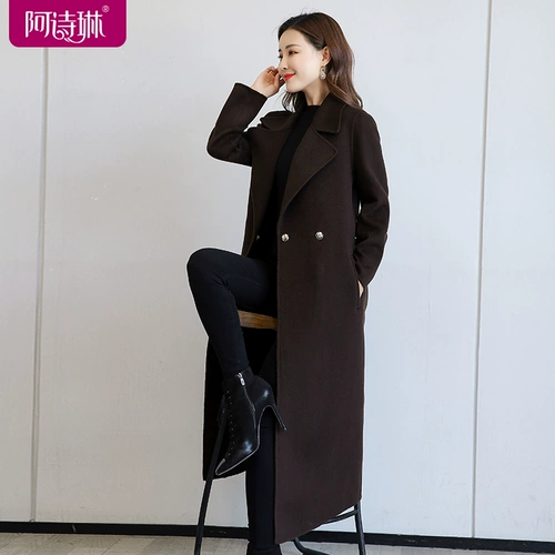 Демисезонное длинное шерстяное двусторонное шерстяное пальто, длина макси, 2022, свободный крой