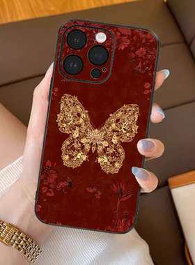 金蝶迎禧适用苹果17promax手机壳新年款iPhone16pro套15plus红色喜庆ip13pm磁吸防摔12por全包11p带挂绳14女