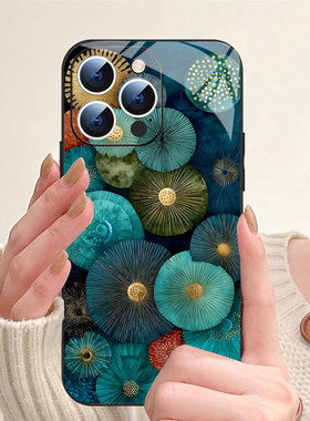 幽蓝金絮适用苹果16promax手机壳新款iPhone15pro保护套14plus小清新ip13pm磁吸防摔12por全包11女款带镜头膜