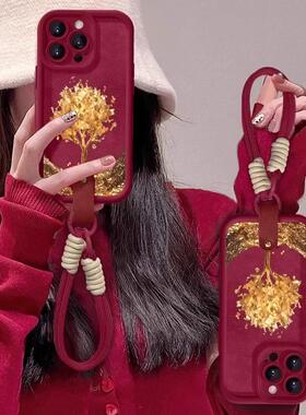 发财树适用苹果16promax手机壳新款iPhone15pro保护套14plus新年红色ip13pm硅胶防摔12por全包11p喜庆套挂绳