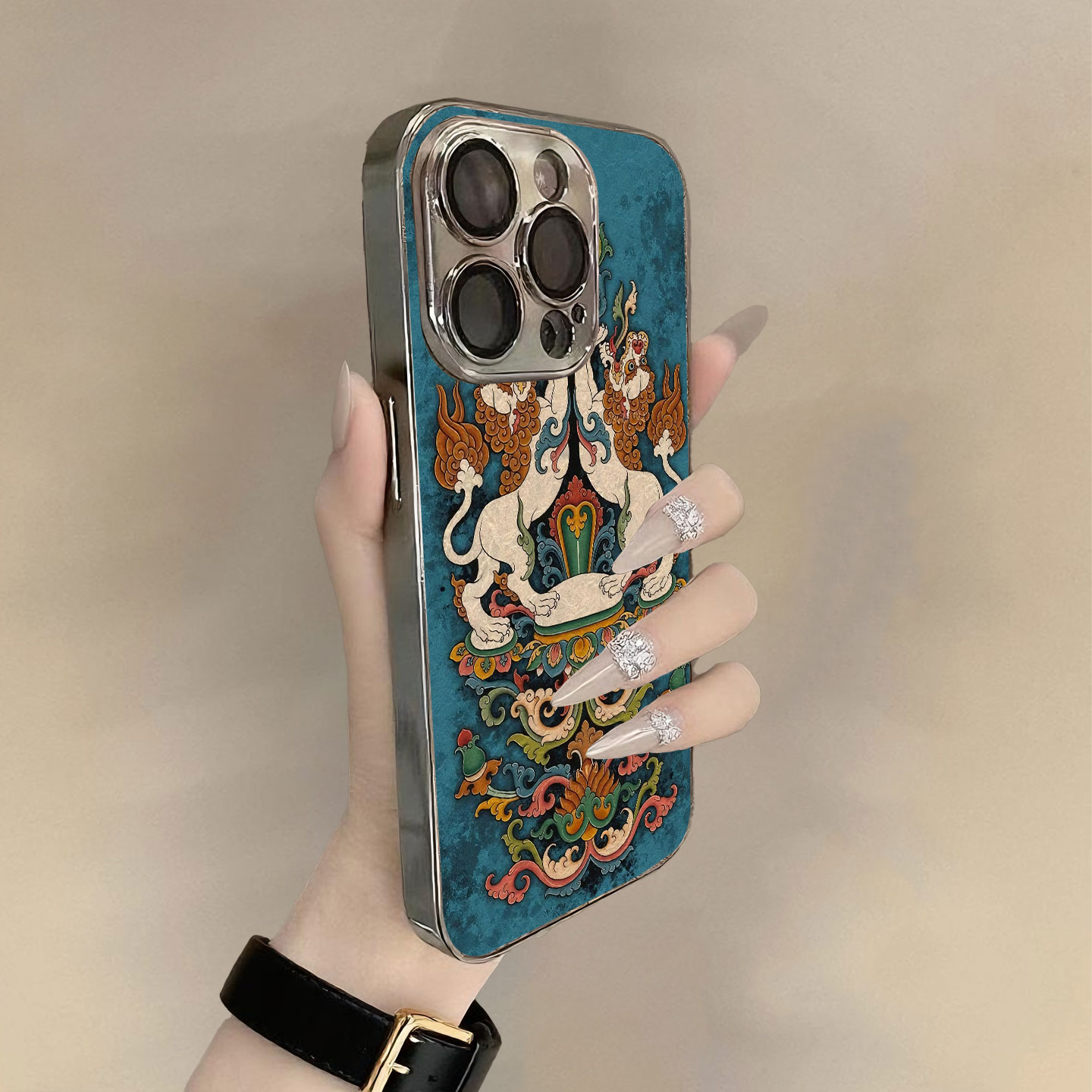 藏韵双狮适用苹果16promax手机壳新款iPhone15pro套14plus藏式唐卡ip13pm硅胶防摔12por全包11p带支架女款