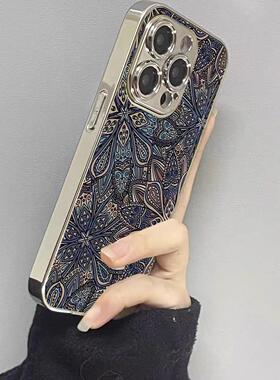国风图腾适用苹果16promax手机壳新款iPhone15pro保护套ip14plus复古高级感13pm女款12por小众全包11p电镀银