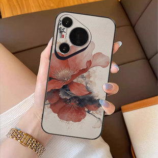 浅红墨韵适用华为pura80pro手机壳70新款 p50高级感nova14手绳50荣耀400复古mate60小众40 p70ultra国风p60女款