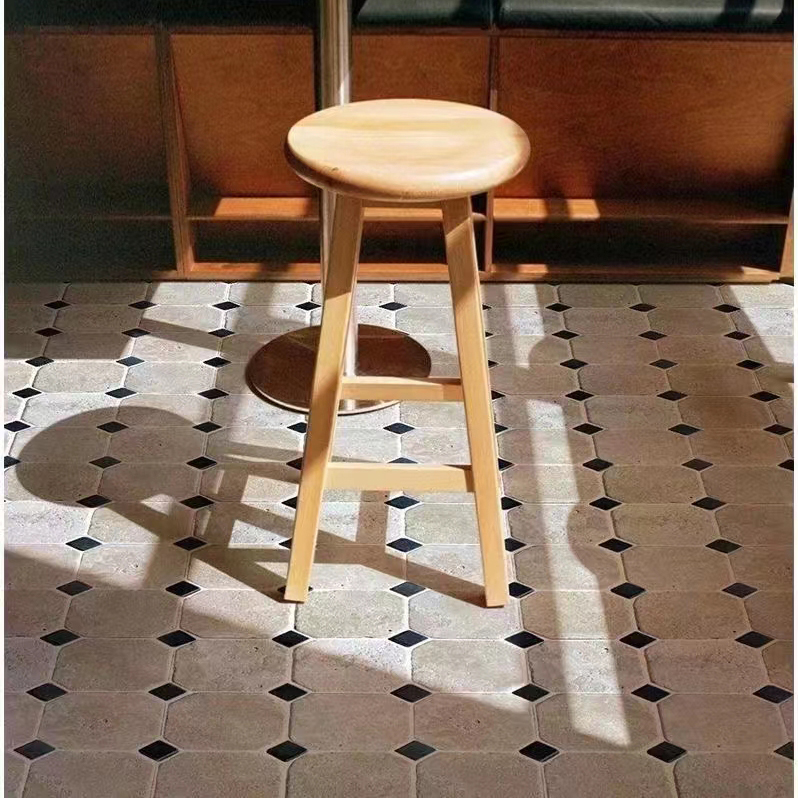 天然米黄洞石马赛克 莱姆石日式侘寂复古八角防滑地砖现货促销