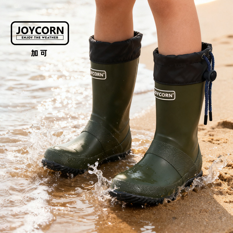加可儿童中筒防水防滑束口雨靴图片