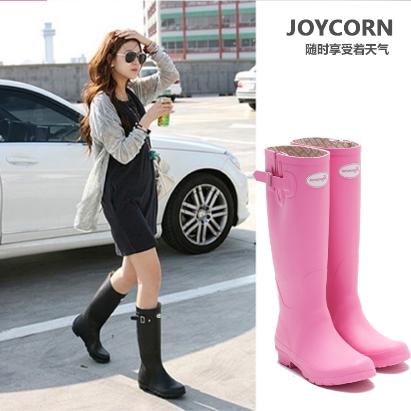 Joy Corn歐美風英倫春夏雨鞋女成人高筒雨靴橡膠雨鞋時尚防水膠靴