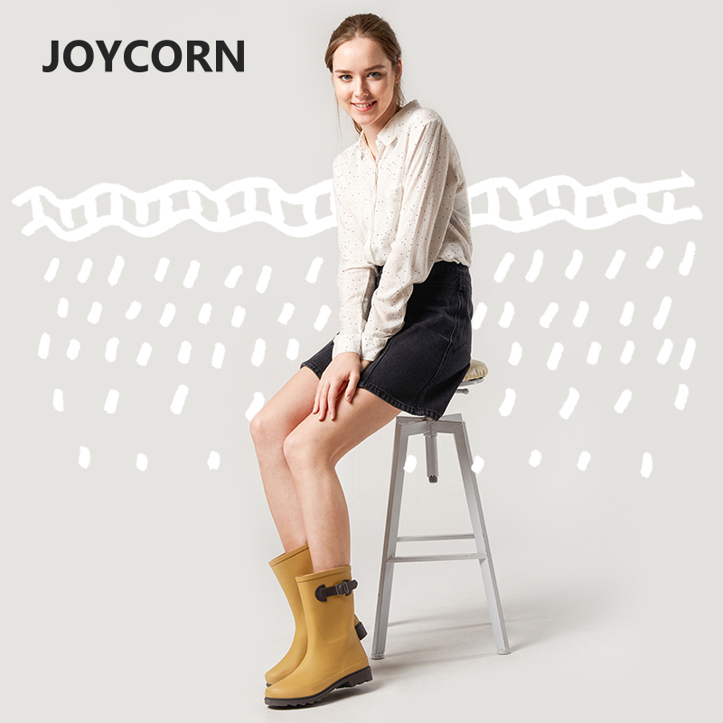 Joy Corn雨鞋女中筒春夏成人時尚膠鞋防滑防水鞋套鞋女雨靴防水鞋