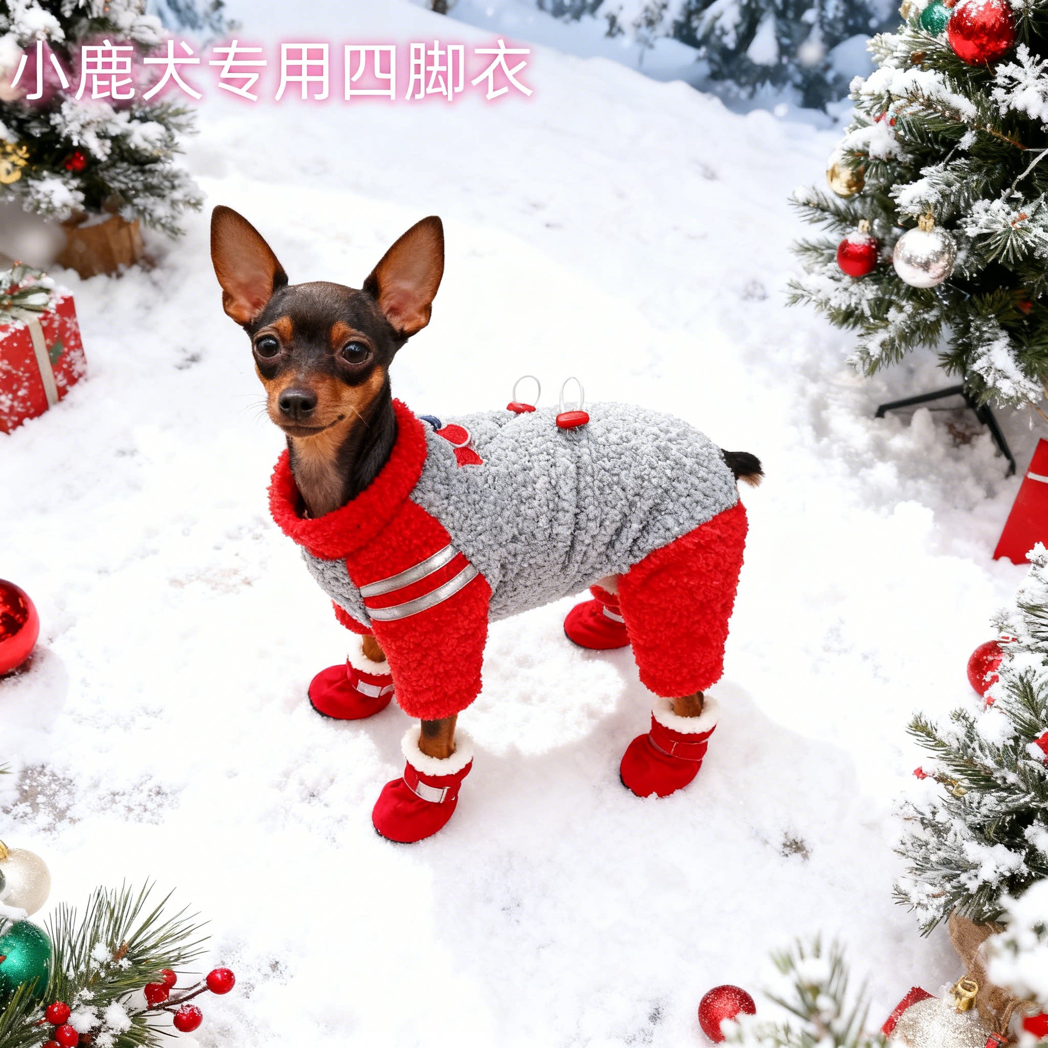 迷你杜宾小鹿犬专用秋冬四脚牵引衣小体幼犬吉娃娃保暖冬装小型犬