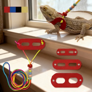蜥蜴牵引绳 爬宠外出皮革彩珠胸背带变色龙松鼠牵引绳小宠物用品