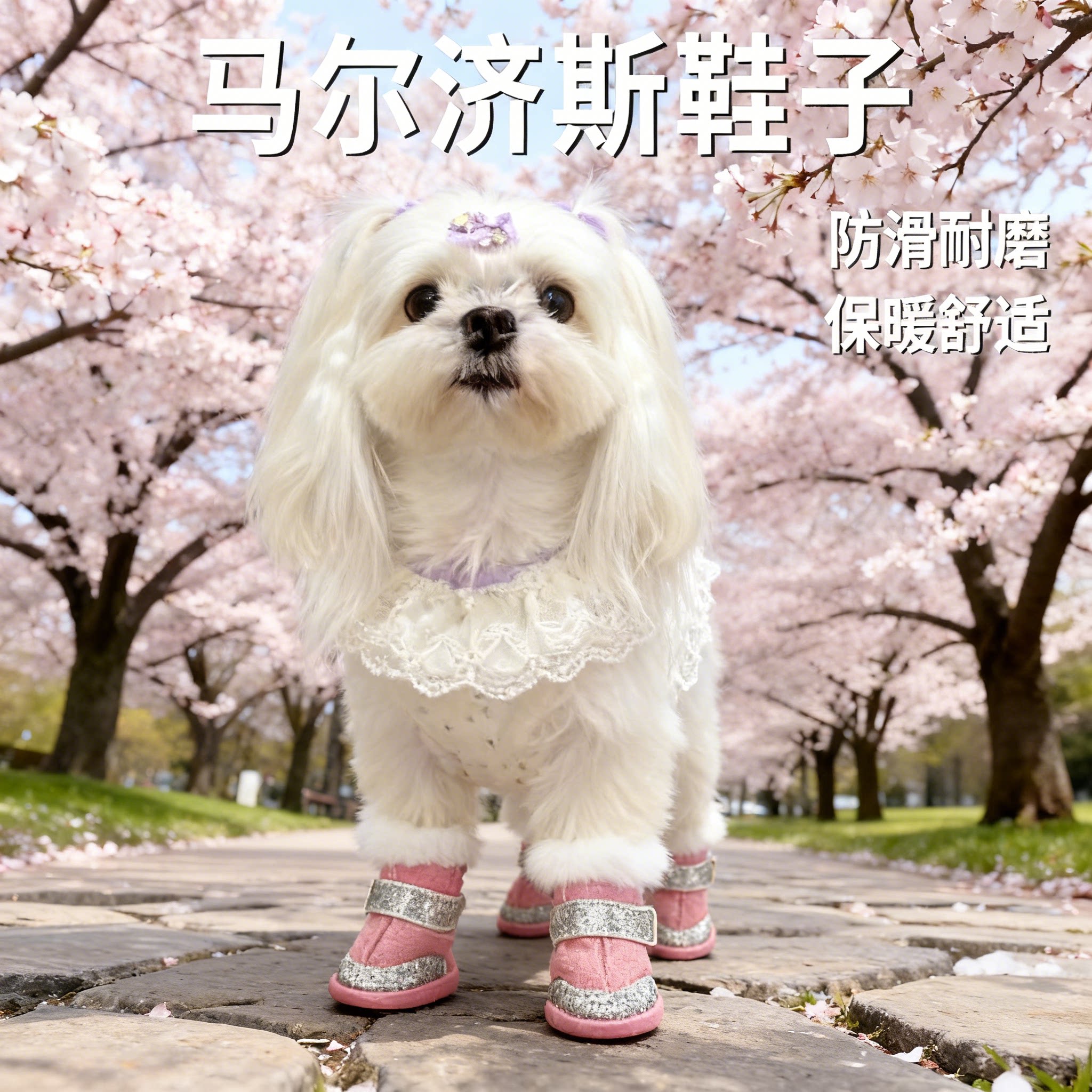 马尔济斯鞋子秋冬季加绒雪地靴羊羔绒狗狗保暖棉鞋小型犬宠物用品