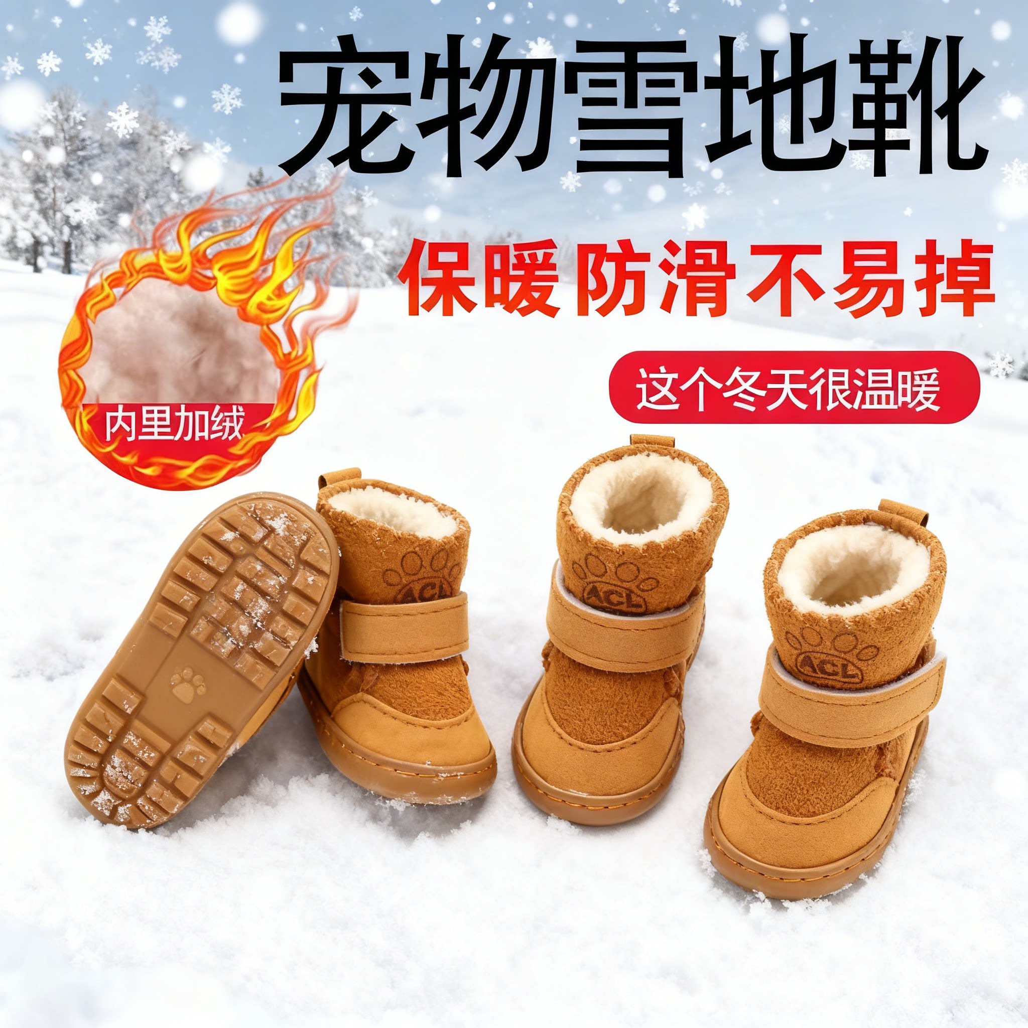 狗鞋雪地靴冬季泰迪比熊宠物狗猫吉娃娃羊羔绒狗狗棉鞋宠物鞋防滑