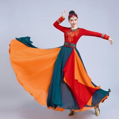 新款蒙古族演出服女装成人鸿雁广场舞蹈服练功服连体大摆裙表演服