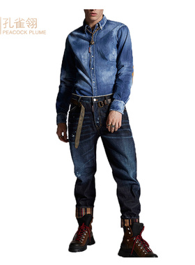 Dsquared2/D二次方男士深蓝色高腰磨损效果休闲日常牛仔裤长裤