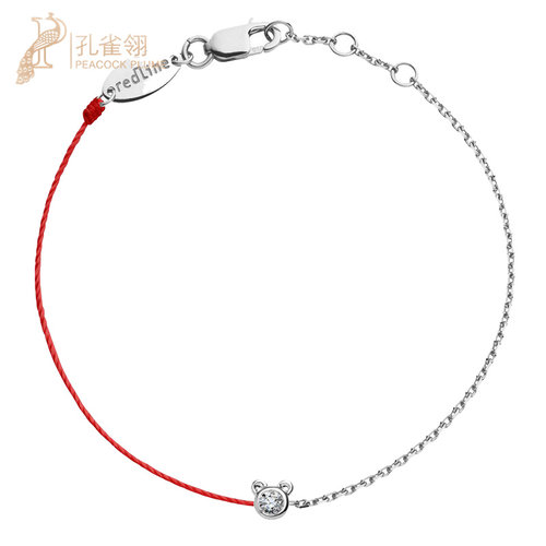 redline红绳女士Mini镶钻白金泰迪熊可爱简约半绳半链手链